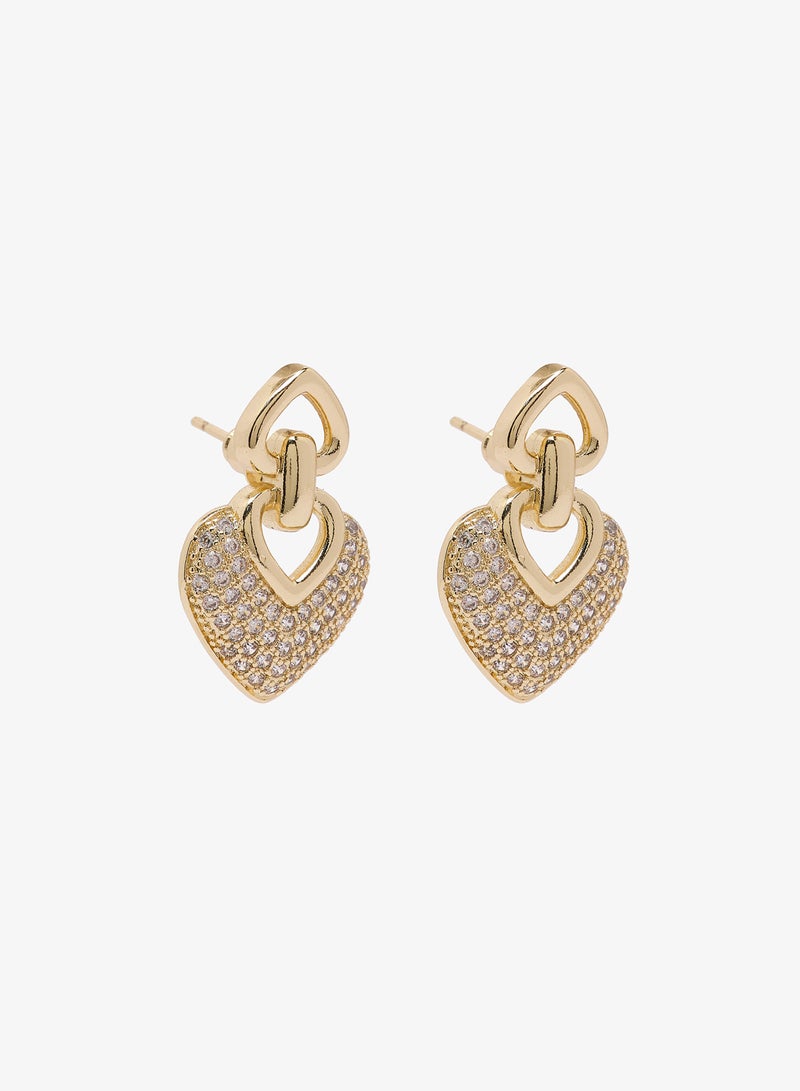 ELLA Gold Accent Rhinestone Detailed Heart Shaped Earrings - Image 1